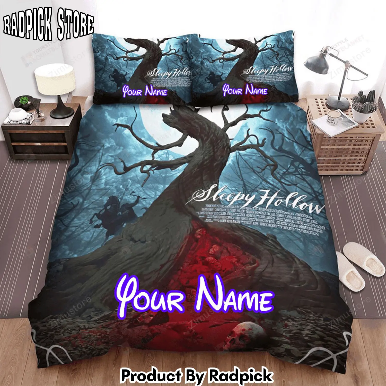 Radpick sleepy hollow heads will roll many skullcaps with blood in the tree movie poster bed sheets spread comforter duvet cover personalized name bedding sets rp3272239